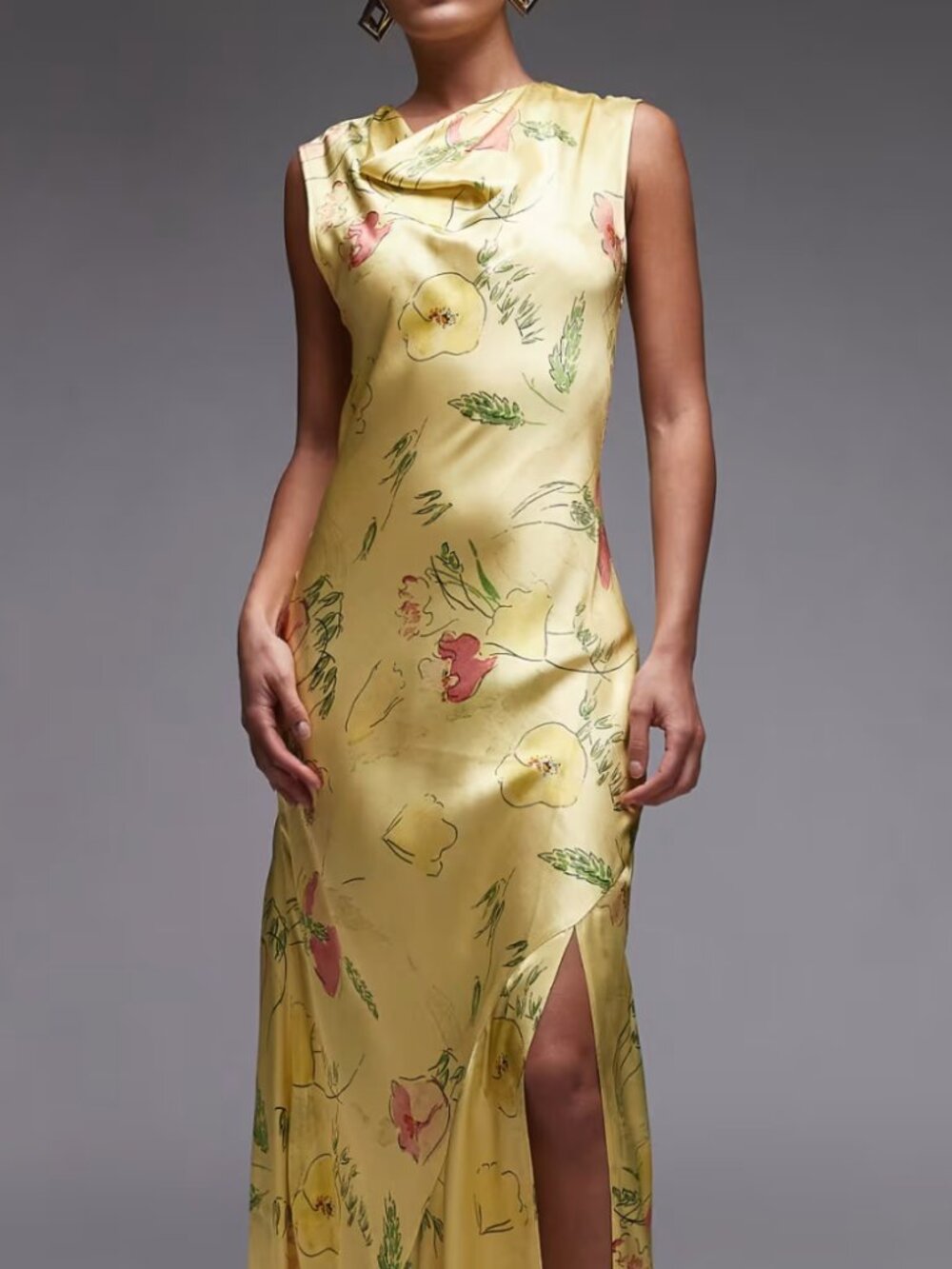 Topshop drape neck maxi dress in lime based floral